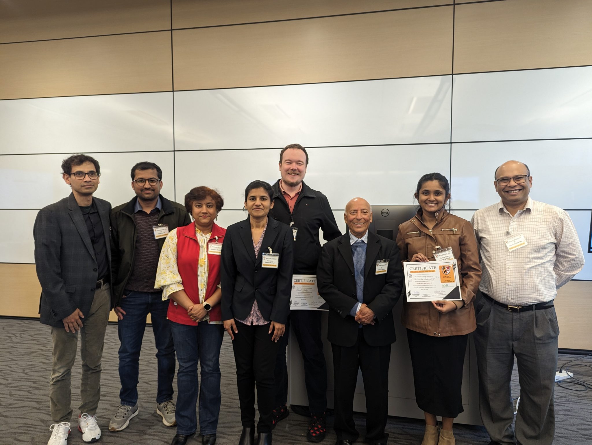 Mathematics PhD candidates Daniel Fuller, Thevasha Sathiyakumar, and Sucharitha Dodamgodage win awards for work on microbiome analysis at the University of Maryland's 15th Annual Probability and Statistics Day.