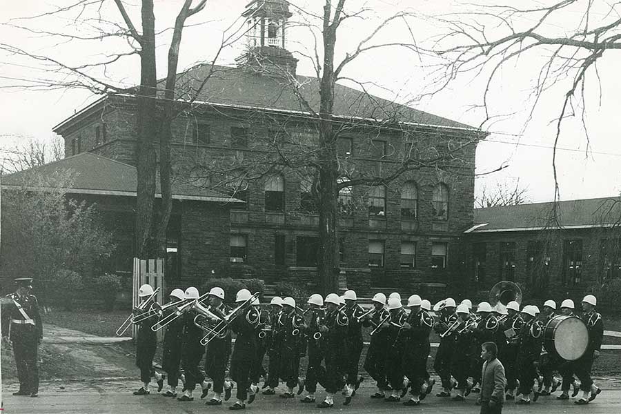 Clarkson's ROTC Band in front of Old Main