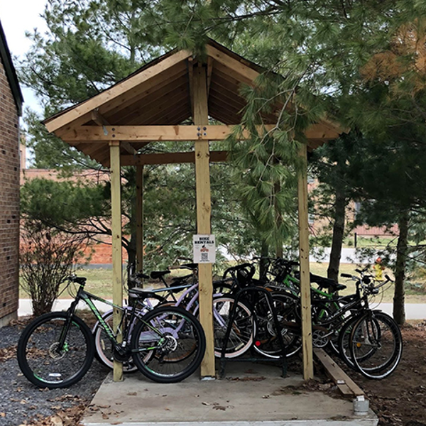 A photo of the Knight Rider bikes in their return location in front of the ERC.