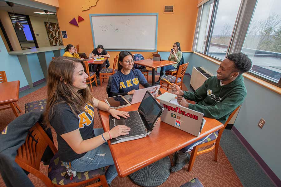 Students studying in the Concrete Cafe