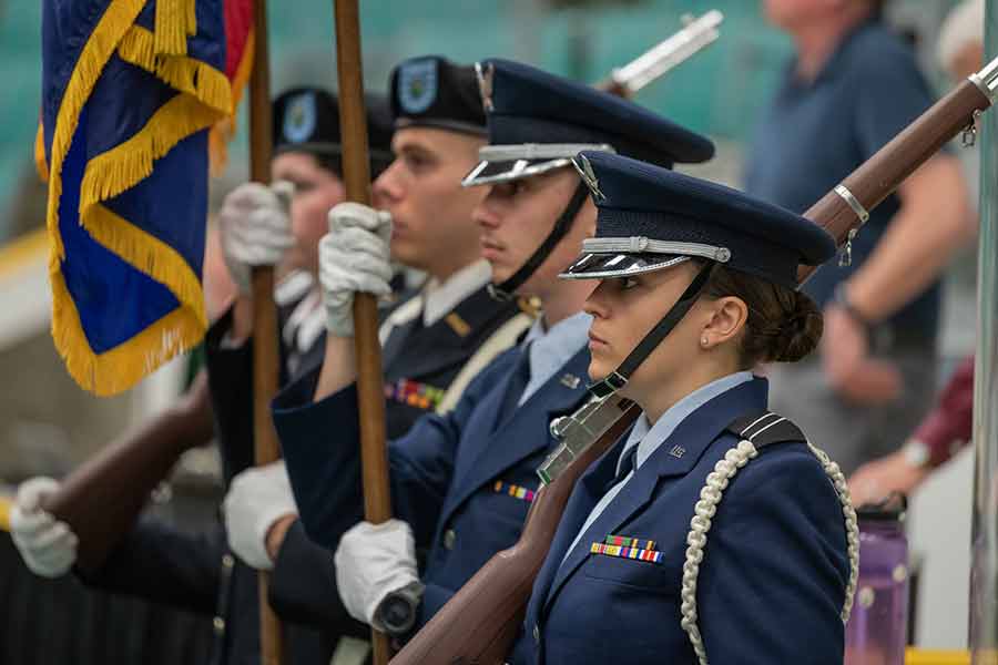ROTC in their dress uniforms at a ceremony