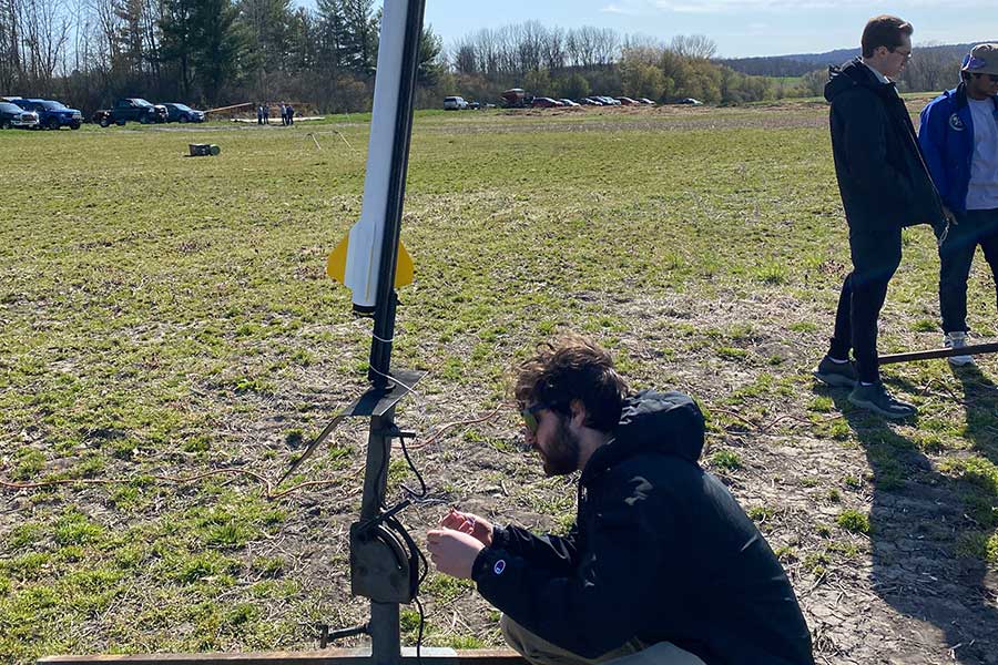 Student working on a rocket