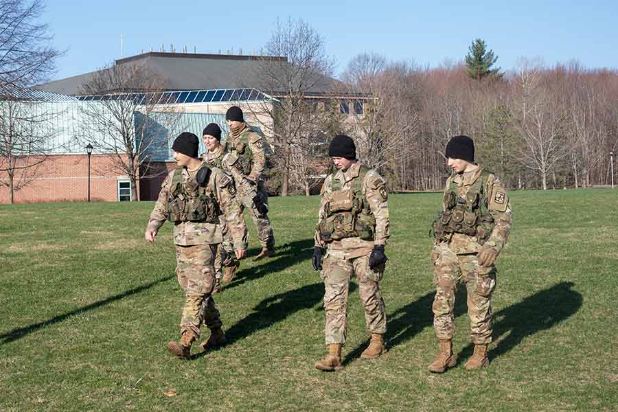 ROTC students walking across campus