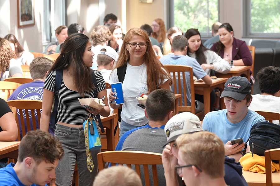 Students eating in the server