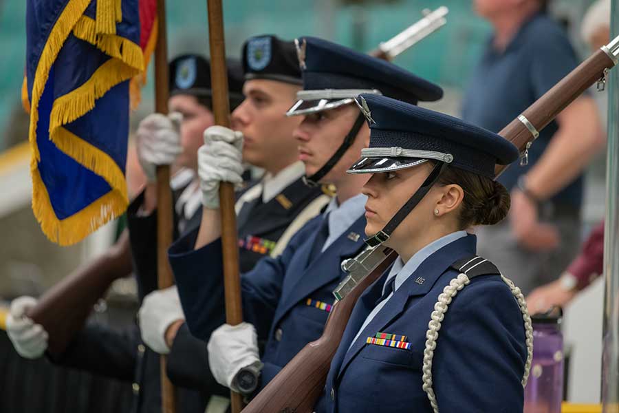 Military students lined up for an event