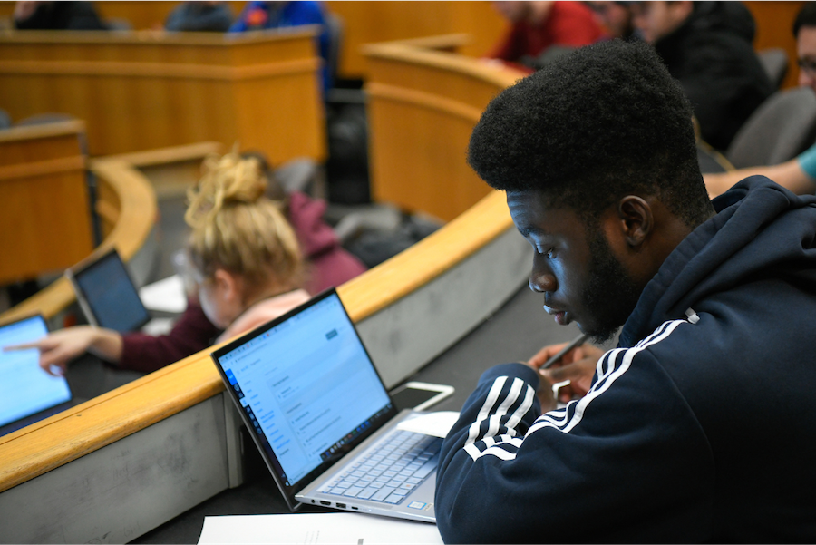 Clarkson University student in classroom.