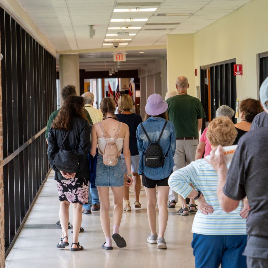 A photo of students touring campus