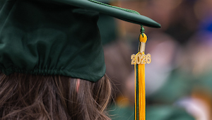 Tassel on mortarboard, Clarkson University commencement, 2026.