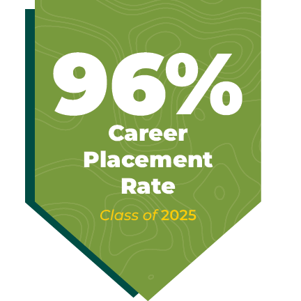 Lime Green Shield which says 96% Career Placement rate for the Class of 2025